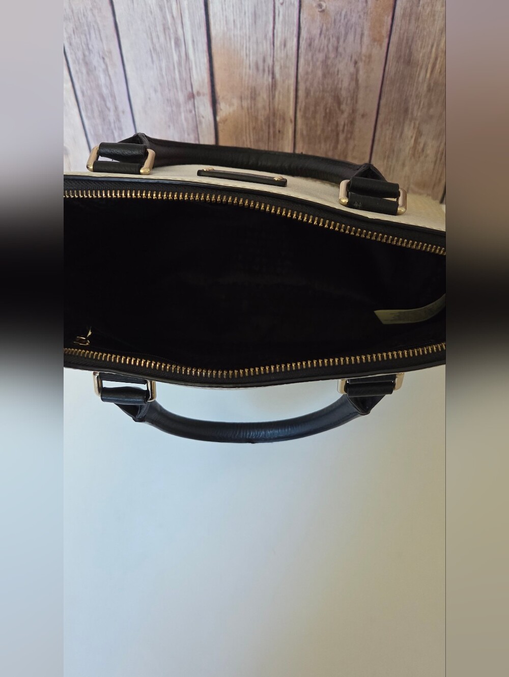 kate spade Cream & Black Dome Satchel with Woven Base - Picture 11 of 16